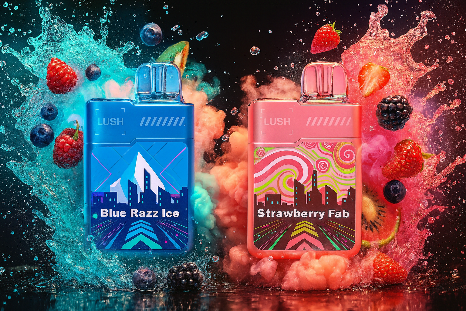 A dynamic, high-contrast product image showcases two colorful 